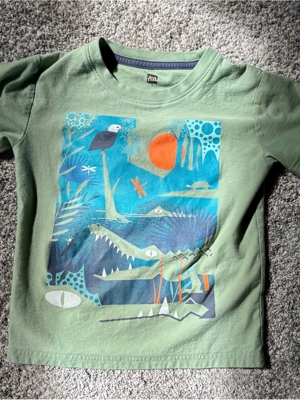Tea Collection Sage Green Tee with Colorful Crocodile Graphic